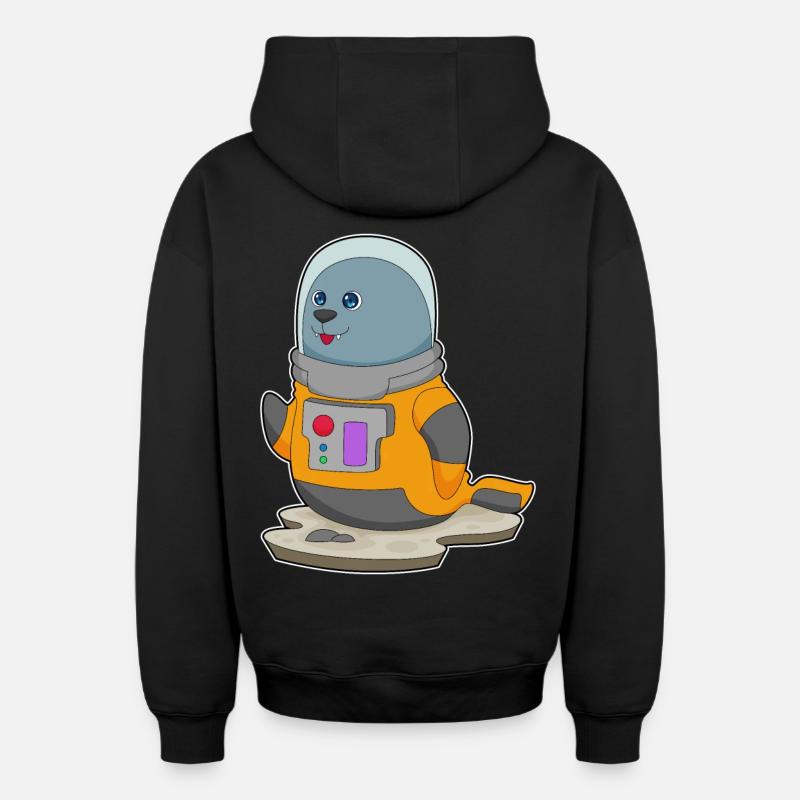 Seal Astronaut Space - Sweat à capuche unisexe zippé oversize épais SPREAD - noir