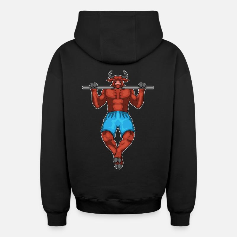 Taurus Bodybuilder Pull-Ups Musculation - Sweat à capuche unisexe zippé oversize épais SPREAD - noir