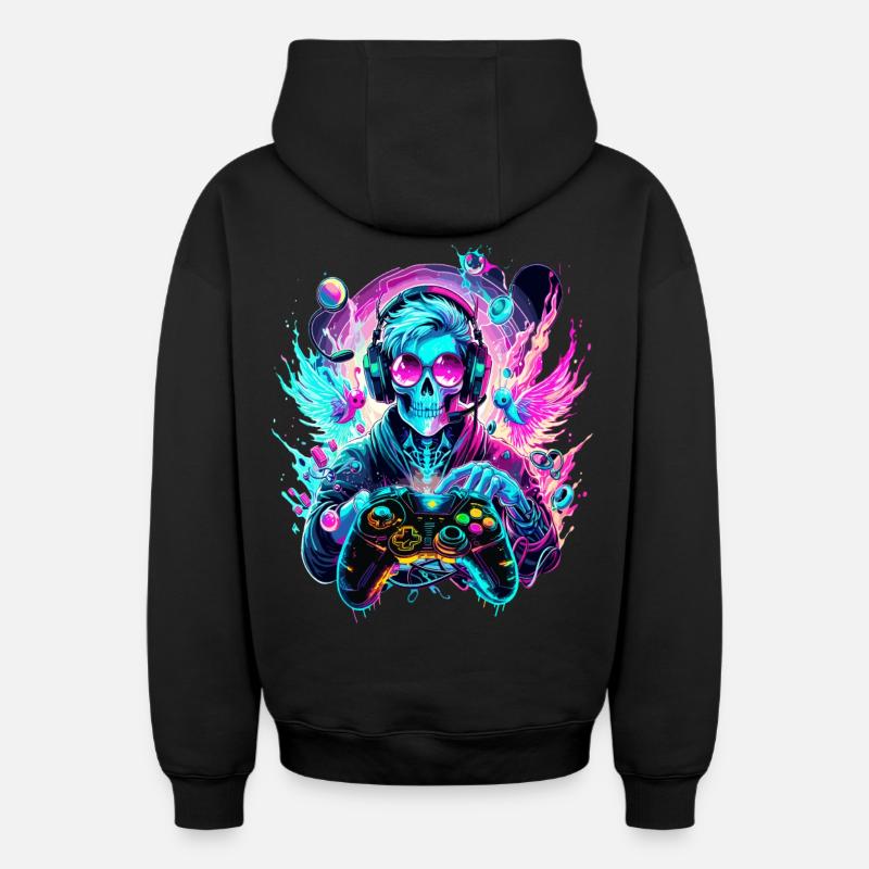 Synthwave Skull Gaming Controller Art - Oversized Heavyweight Unisex Zip Hoodie - Schwarz