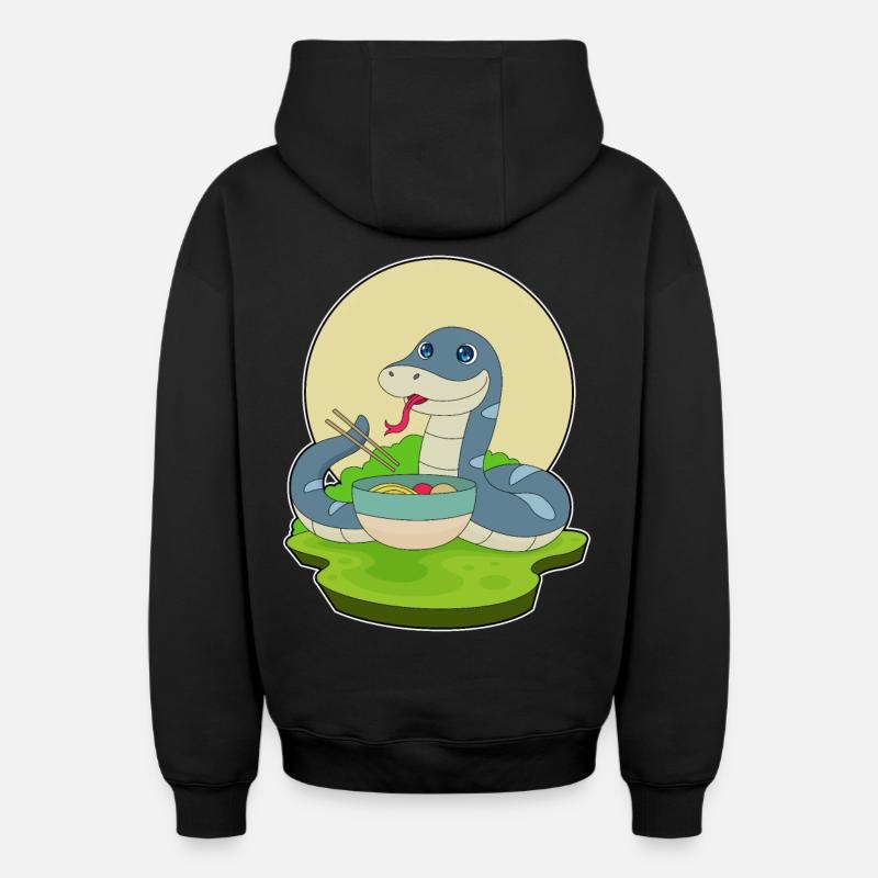 Cuisinière serpent cuisine de ramen - Sweat à capuche unisexe zippé oversize épais SPREAD - noir