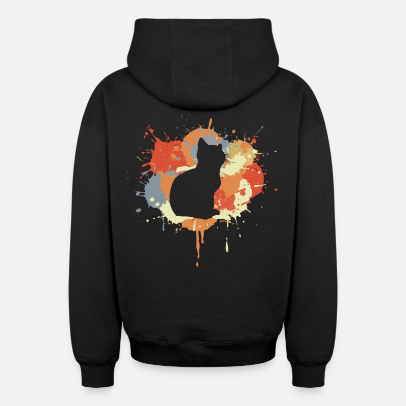 Dessin de chat - Sweat à capuche unisexe zippé oversize épais SPREAD - noir