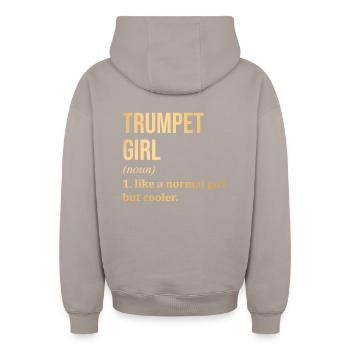 Trompete - Oversized Heavyweight Unisex Zip Hoodie - Taupe - Hinten - AI Model Male 178 light (178cm)