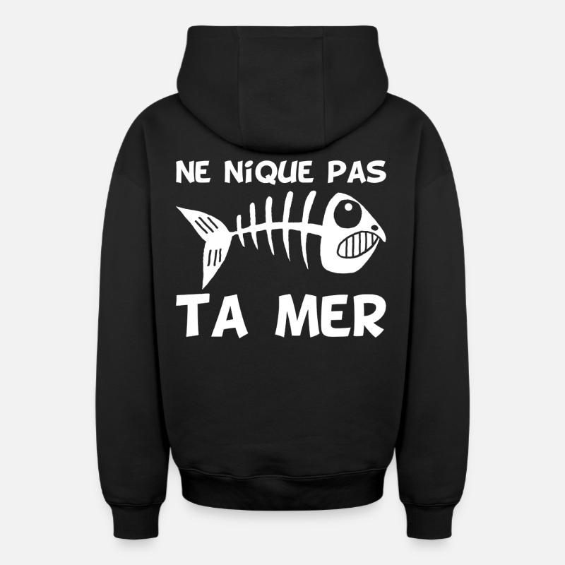 La mer se meurt - Sweat à capuche unisexe zippé oversize épais SPREAD - noir