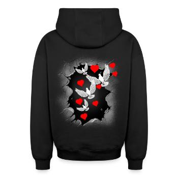 Colombe de la Paix Cœur Paix Paix Mondiale Paix - Sweat à capuche unisexe zippé oversize épais SPREAD - noir - Dos - AI Model Male 185 dark (185cm)