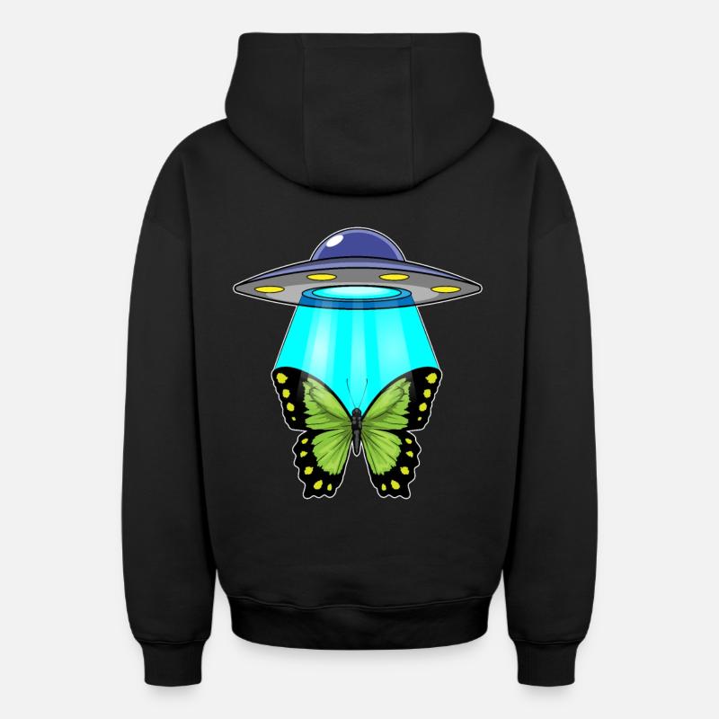 Papillon, Vaisseau Spatial, Espace - Sweat à capuche unisexe zippé oversize épais SPREAD - noir