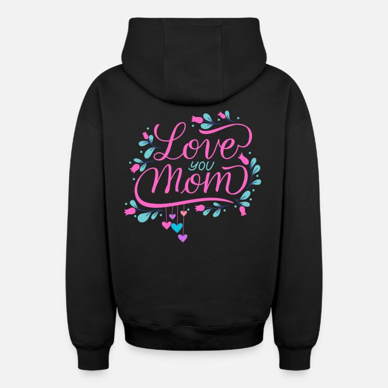 Je t'aime, maman - Sweat à capuche unisexe zippé oversize épais SPREAD - noir