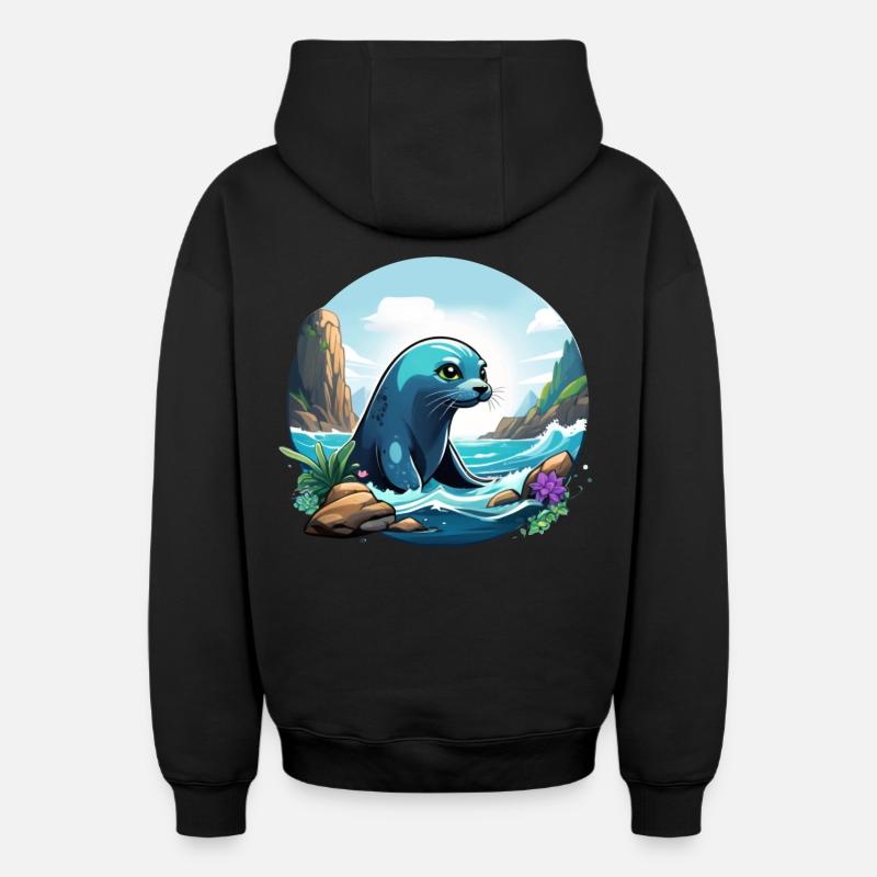 Phoque sur la côte - Sweat à capuche unisexe zippé oversize épais SPREAD - noir