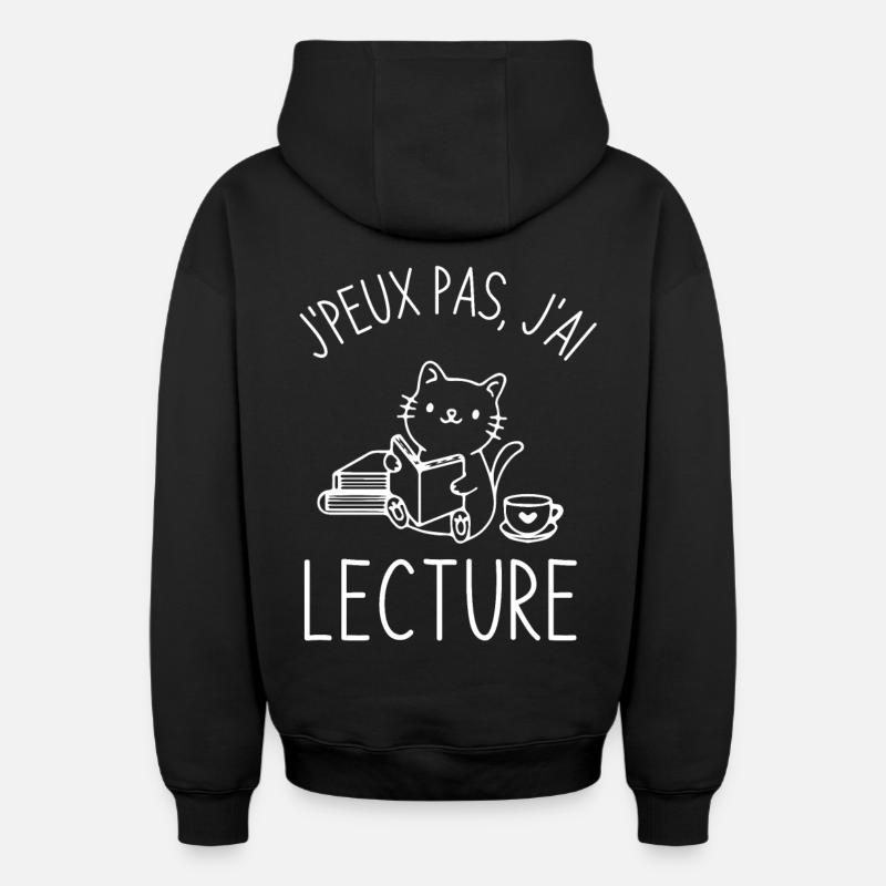 Lecture café chat mignon - Sweat à capuche unisexe zippé oversize épais SPREAD - noir