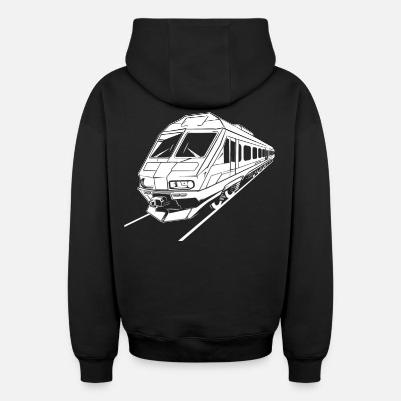 Dessin de train - Sweat à capuche unisexe zippé oversize épais SPREAD - noir