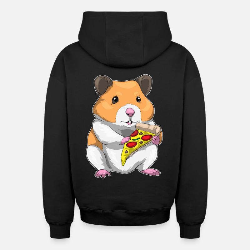 Hamster Pizza - Sweat à capuche unisexe zippé oversize épais SPREAD - noir