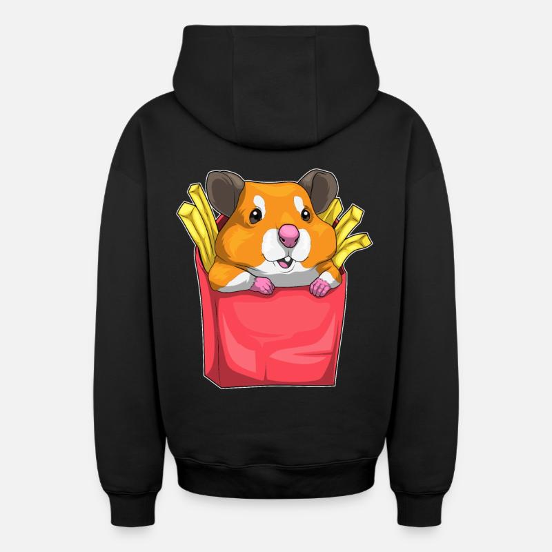 Frites de hamster - Sweat à capuche unisexe zippé oversize épais SPREAD - noir