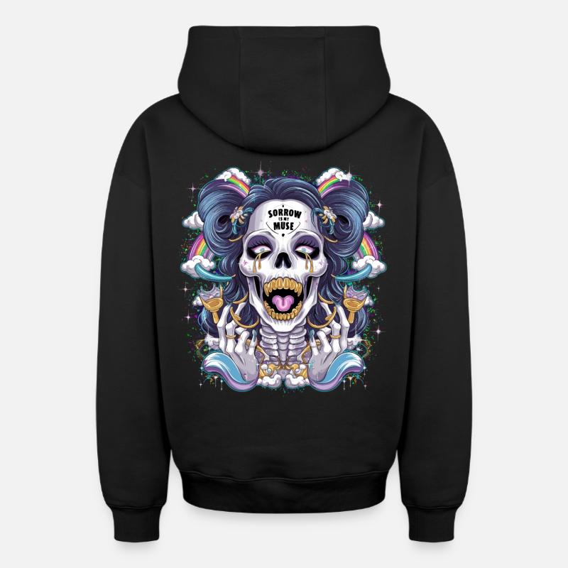 Crâne de squelette scintillant avec arc-en-ciel - Sweat à capuche unisexe zippé oversize épais SPREAD - noir