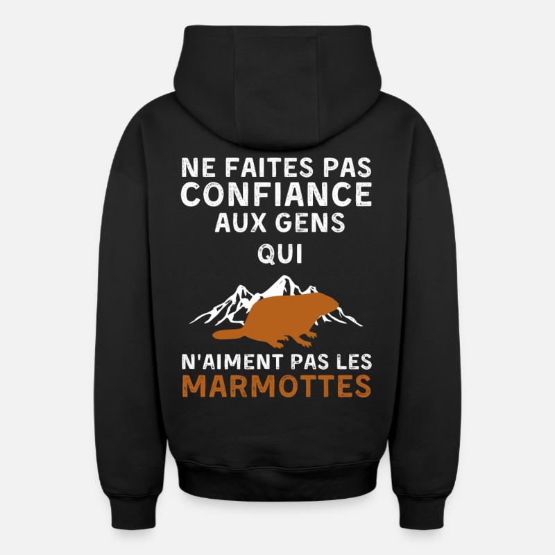 Marmottes - Sweat à capuche unisexe zippé oversize épais SPREAD - noir