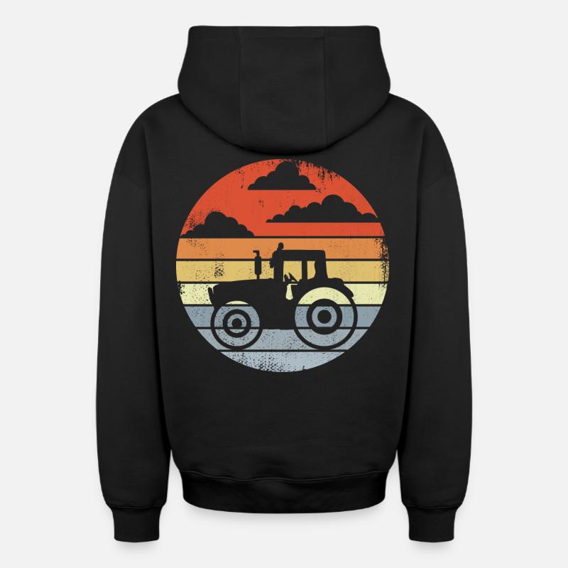Tracteur d’époque - Sweat à capuche unisexe zippé oversize épais SPREAD - noir