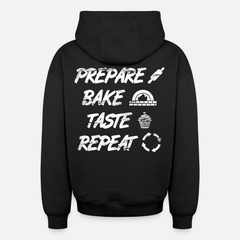 Préparer, cuire, goûter, répéter - Sweat à capuche unisexe zippé oversize épais SPREAD - noir