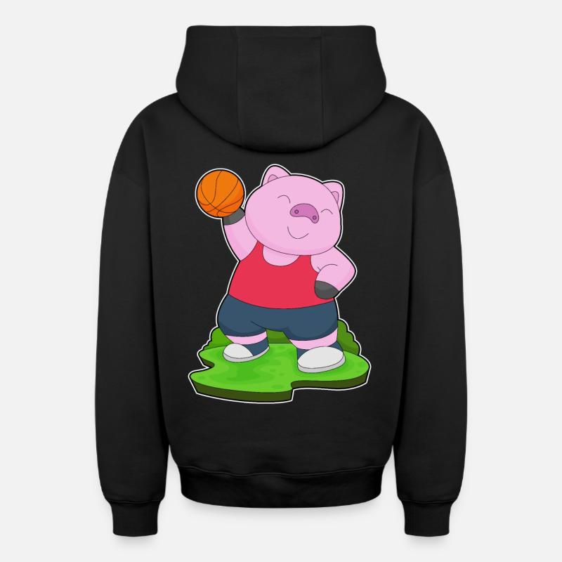 Cochon Basketteur Basketteur - Sweat à capuche unisexe zippé oversize épais SPREAD - noir