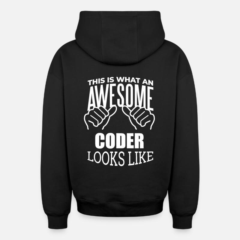 Coder - Oversized Heavyweight Unisex Zip Hoodie - black