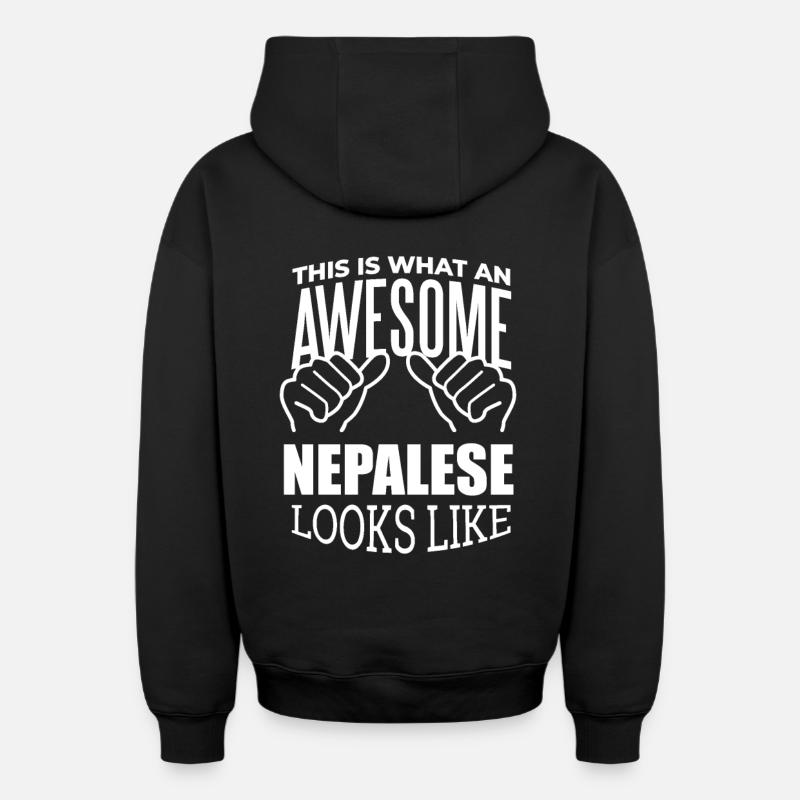 Népal - Sweat à capuche unisexe zippé oversize épais SPREAD - noir