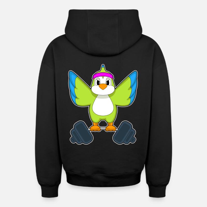 Parrot Bodybuilder Barbell Bodybuilding - Sweat à capuche unisexe zippé oversize épais SPREAD - noir