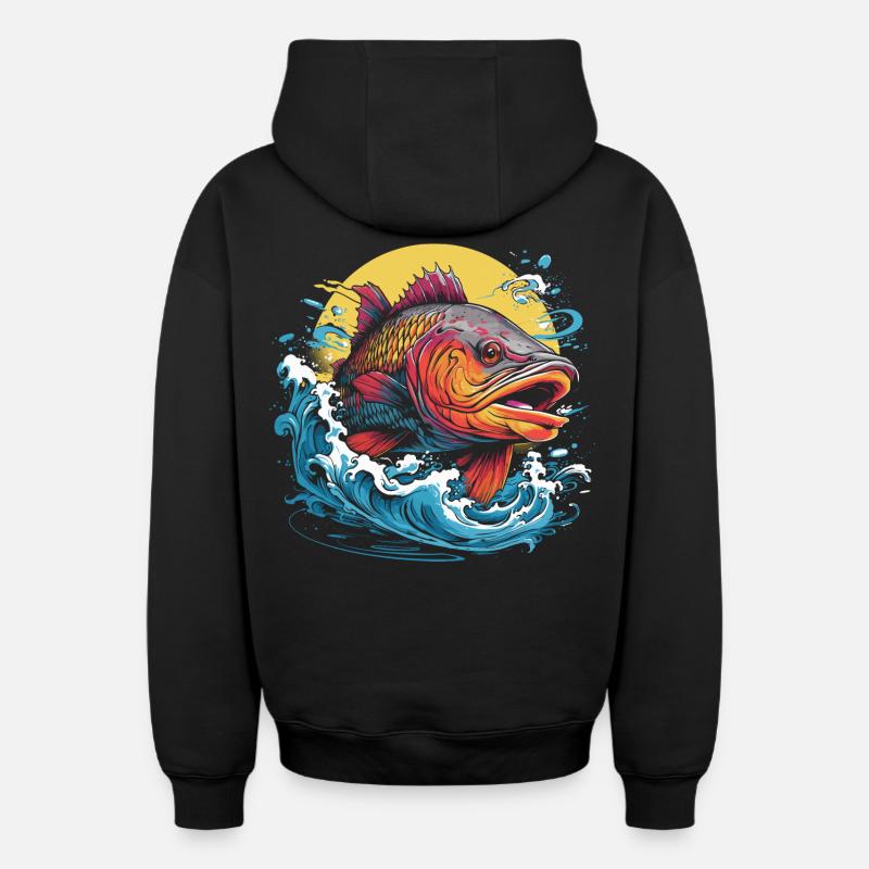 Illustration de pêche - Sweat à capuche unisexe zippé oversize épais SPREAD - noir