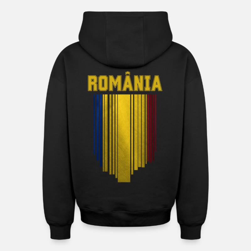 Drapeau roumain, fierté roumaine - Sweat à capuche unisexe zippé oversize épais SPREAD - noir