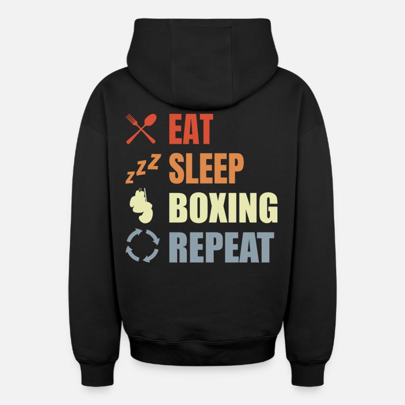 Manger dormir Boxe Répéter - Sweat à capuche unisexe zippé oversize épais SPREAD - noir