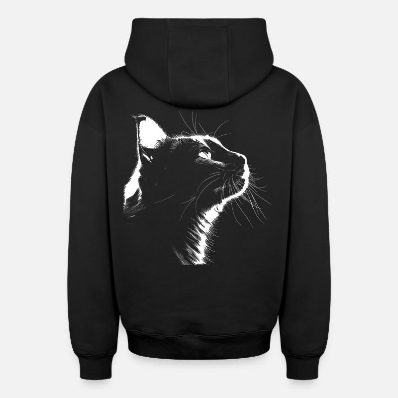 Silhouette Chat - Sweat à capuche unisexe zippé oversize épais SPREAD - noir