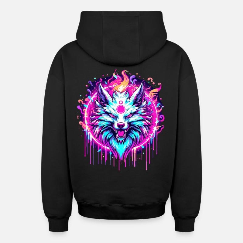Renard psychédélique - Sweat à capuche unisexe zippé oversize épais SPREAD - noir