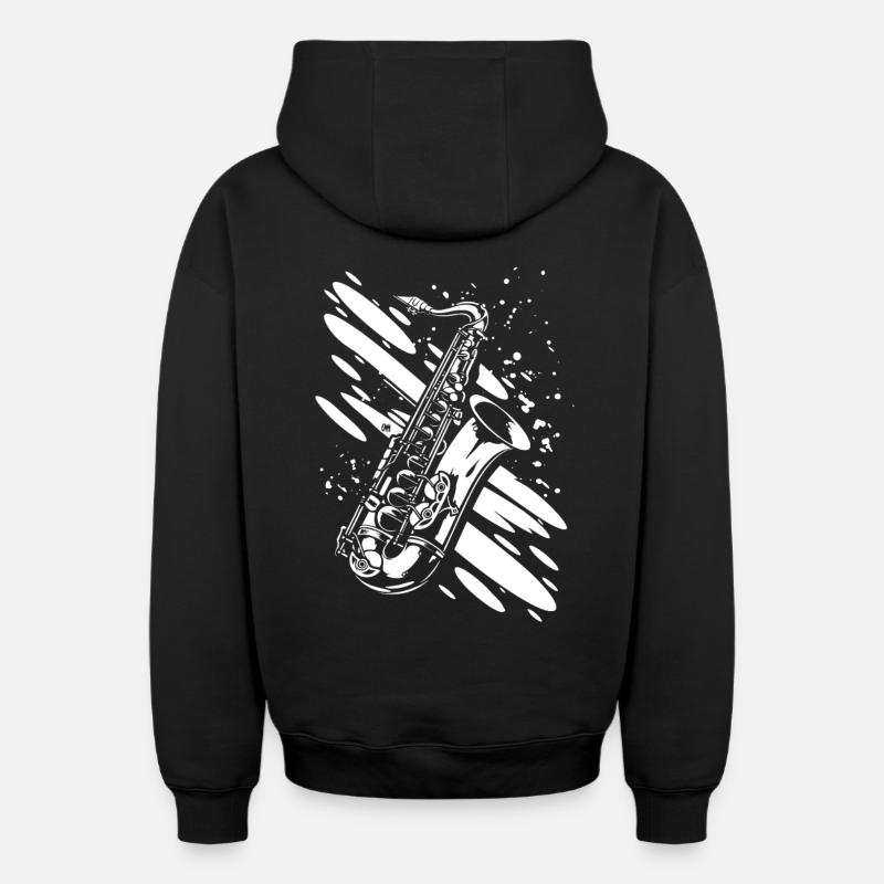 Saxophone - Sweat à capuche unisexe zippé oversize épais SPREAD - noir