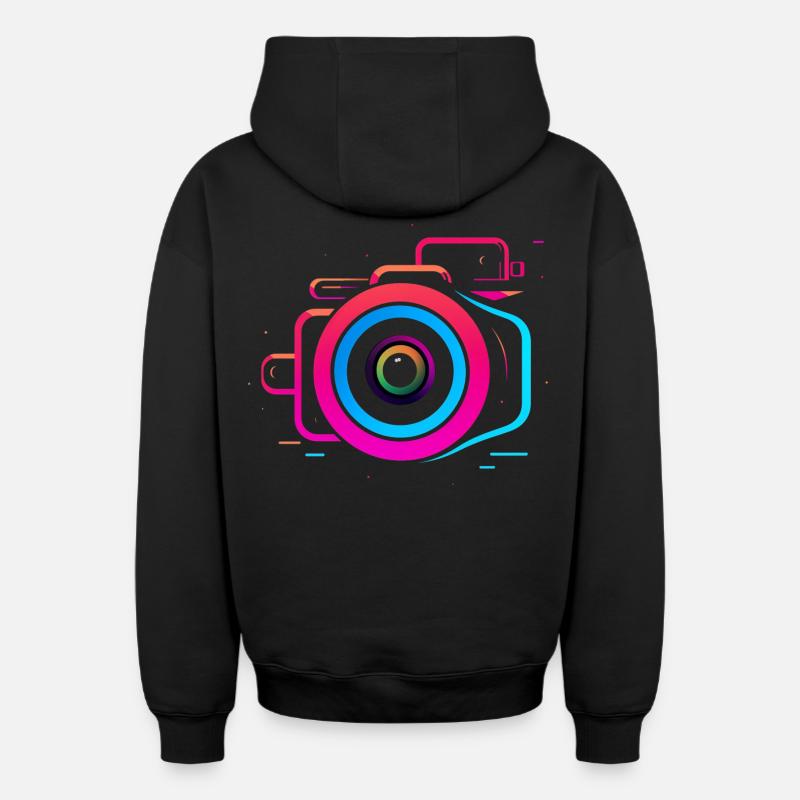 Caméra style Synthwave - Sweat à capuche unisexe zippé oversize épais SPREAD - noir