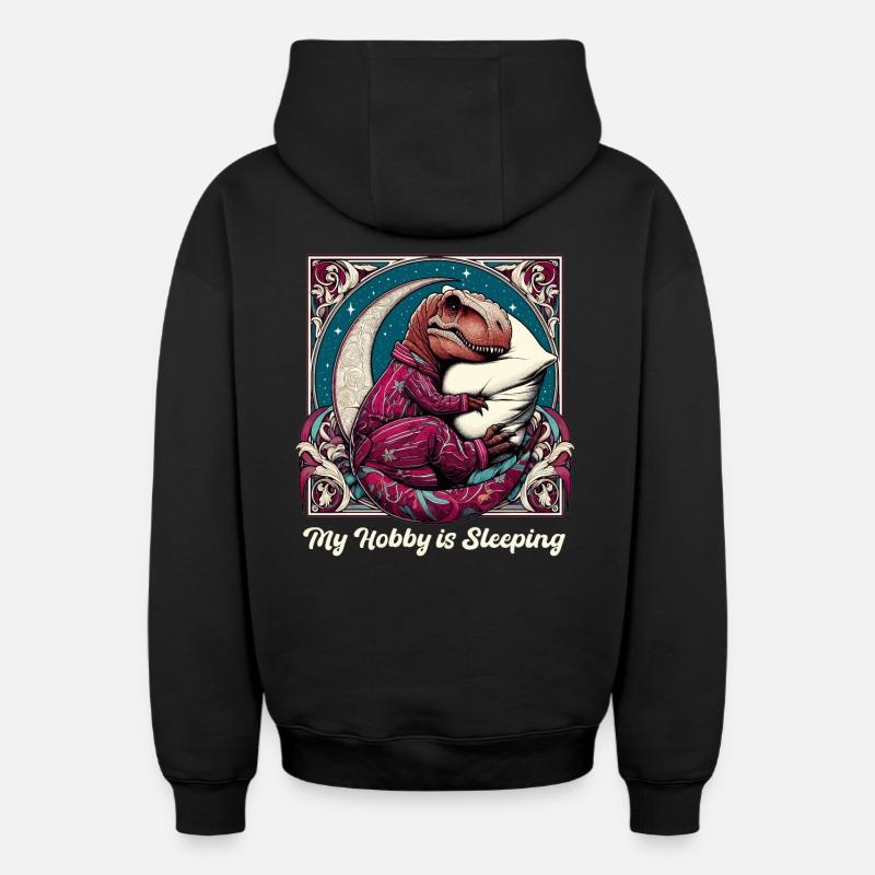 T-Rex Sleeping Hobby Cadeau - Sweat à capuche unisexe zippé oversize épais SPREAD - noir