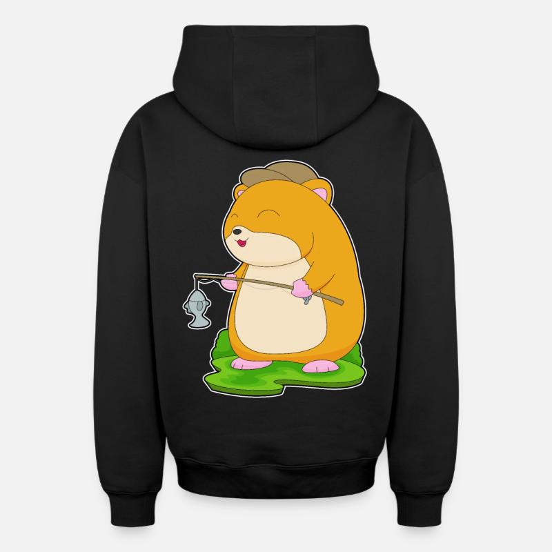 Pêche au poisson hamster pêcheur - Sweat à capuche unisexe zippé oversize épais SPREAD - noir