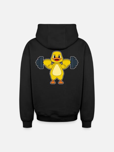 Duck Bodybuilder Barbell Bodybuilding - Oversized Heavyweight Unisex Zip Hoodie - black