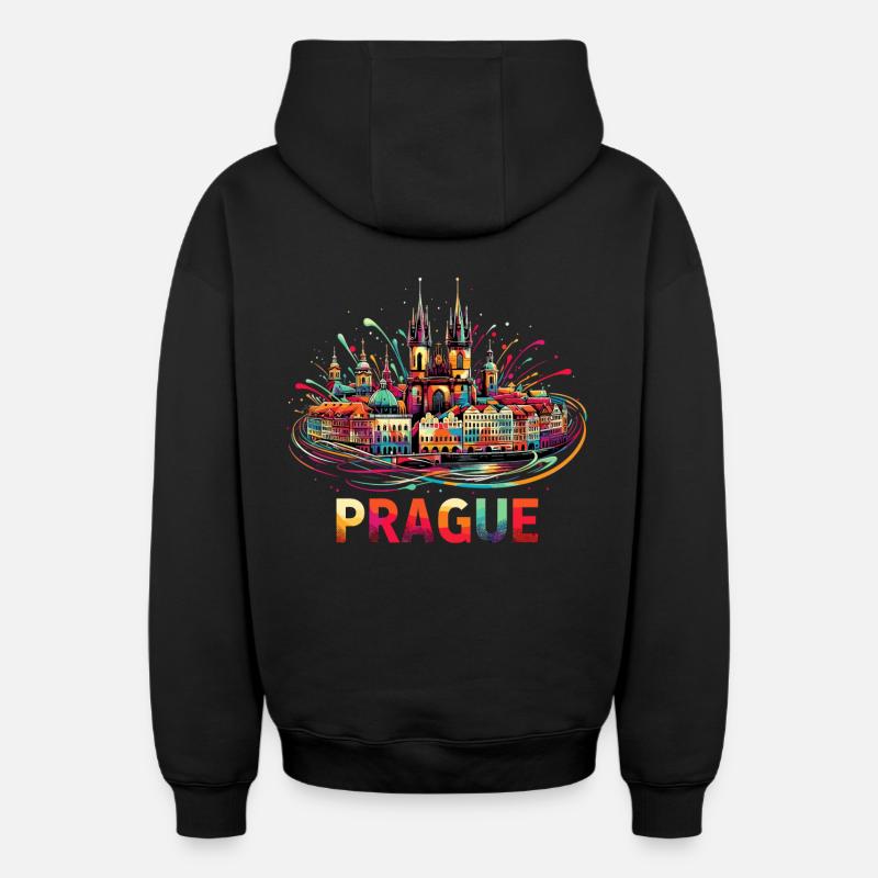 Prague Capitale République tchèque Cadeau - Sweat à capuche unisexe zippé oversize épais SPREAD - noir