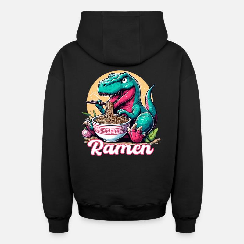 Mignon T-Rex Ramen Dinosaure Cadeau - Sweat à capuche unisexe zippé oversize épais SPREAD - noir