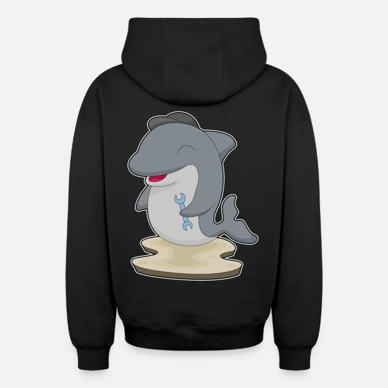 Clé artisanale dauphin - Sweat à capuche unisexe zippé oversize épais SPREAD - noir