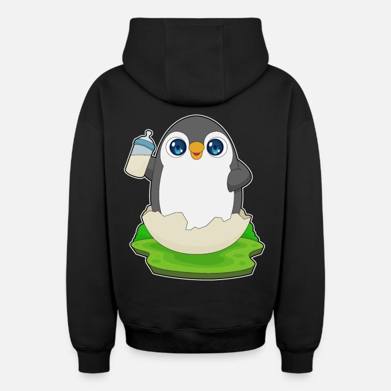 Penguin Biberon Lait - Sweat à capuche unisexe zippé oversize épais SPREAD - noir