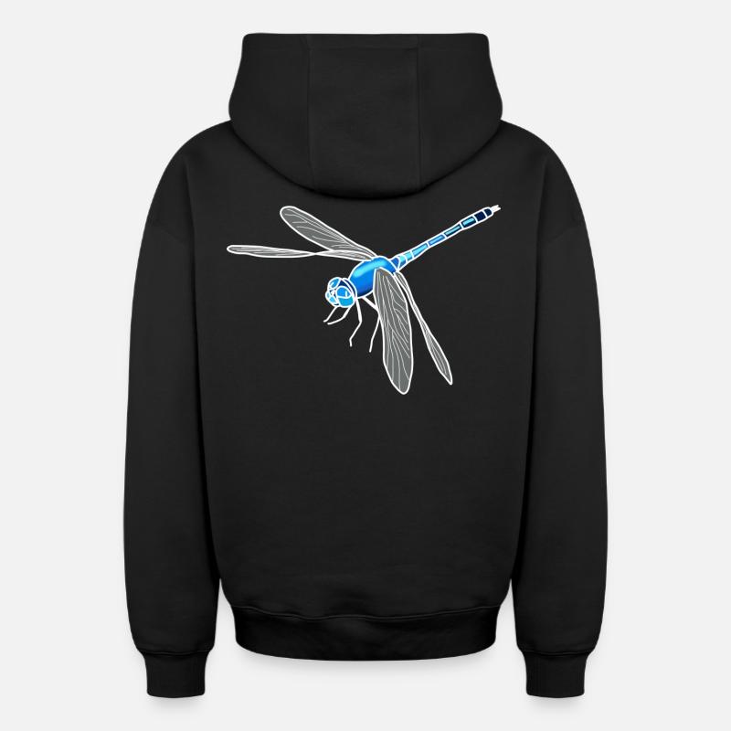 Libellule lineart - Sweat à capuche unisexe zippé oversize épais SPREAD - noir