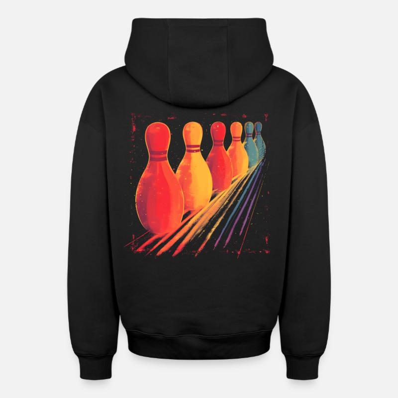 Dessin de bowling à l’ancienne - Sweat à capuche unisexe zippé oversize épais SPREAD - noir