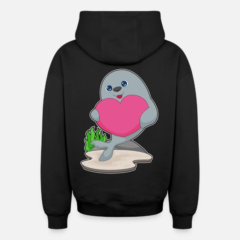 Cœur de phoque - Sweat à capuche unisexe zippé oversize épais SPREAD - noir