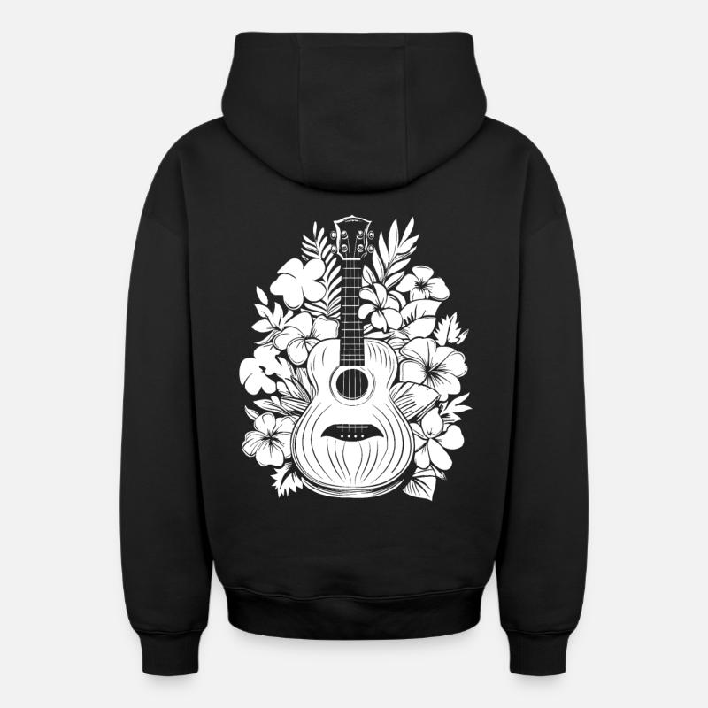 Ukulélé Dessin animé - Sweat à capuche unisexe zippé oversize épais SPREAD - noir
