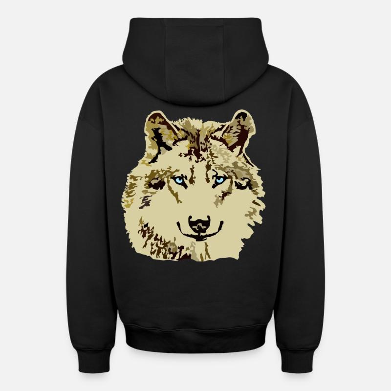Yeux bleus brun loup - Sweat à capuche unisexe zippé oversize épais SPREAD - noir
