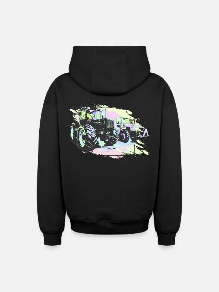 Old tractors - Oversized Heavyweight Unisex Zip Hoodie - black