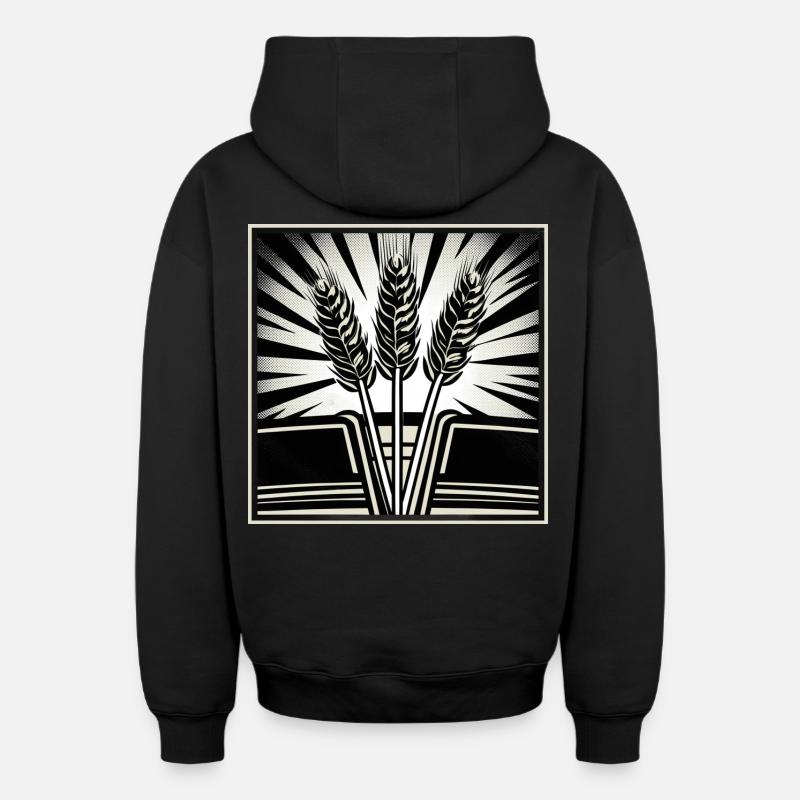 3 épis de blé - Sweat à capuche unisexe zippé oversize épais SPREAD - noir