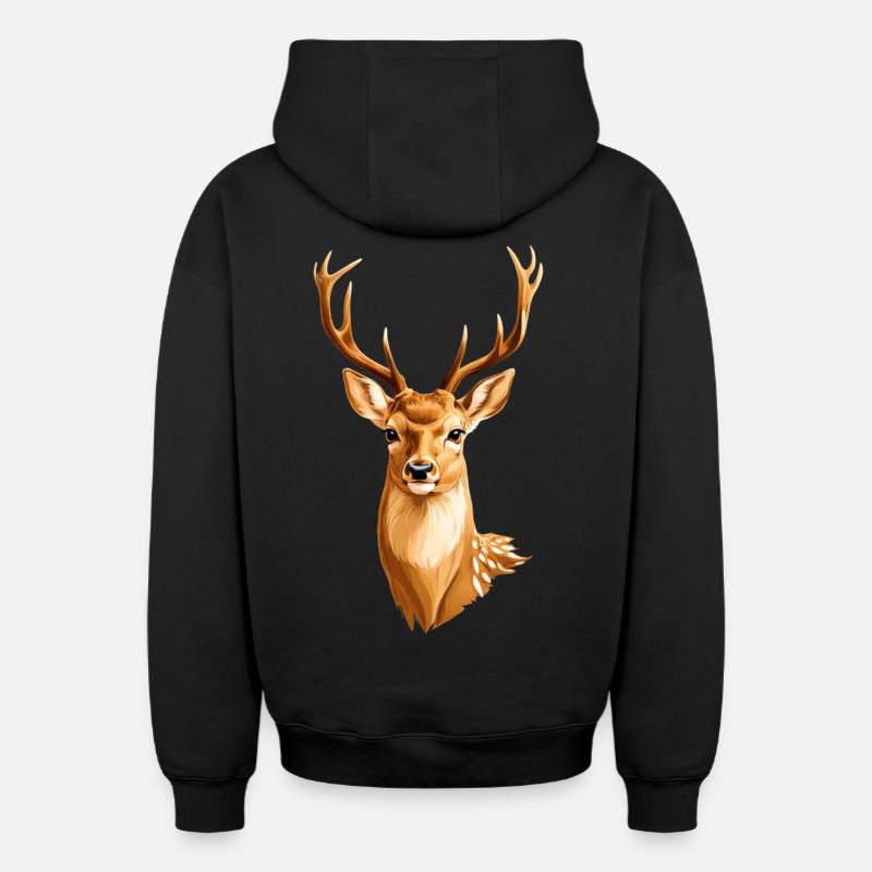 Cerf doré - Sweat à capuche unisexe zippé oversize épais SPREAD - noir