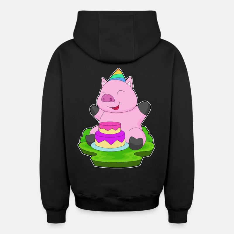 Gâteau d’anniversaire cochon - Sweat à capuche unisexe zippé oversize épais SPREAD - noir