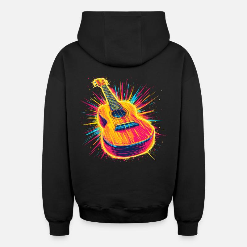 Ukulélé Retrowave - Sweat à capuche unisexe zippé oversize épais SPREAD - noir