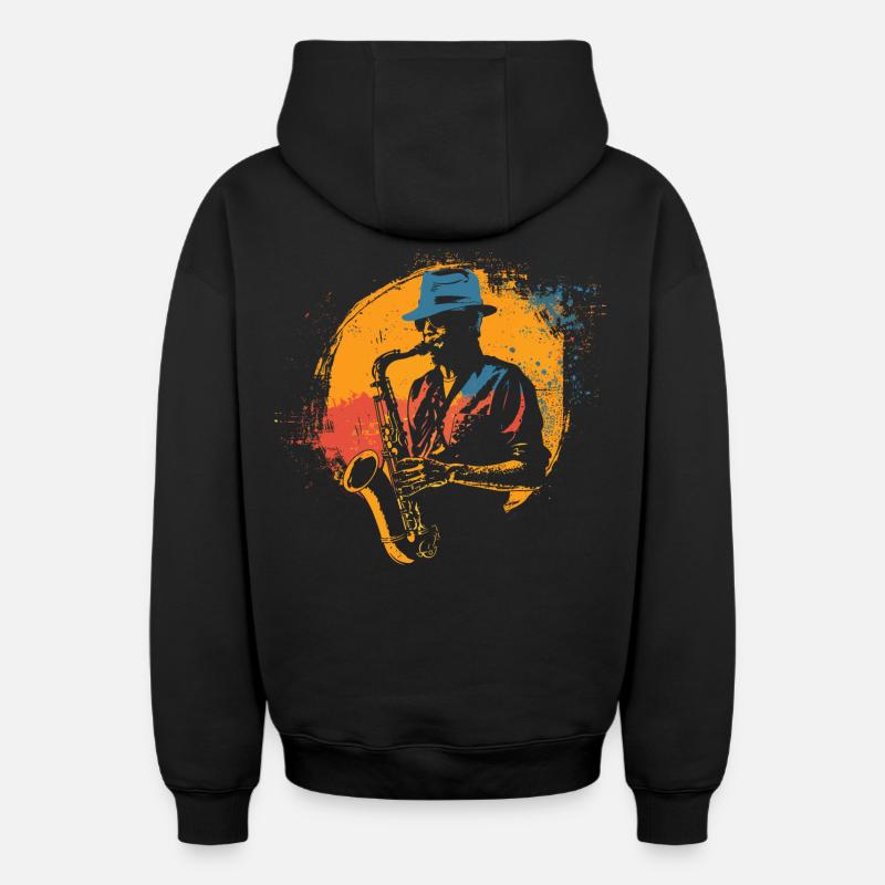 Graphisme Saxophoniste - Sweat à capuche unisexe zippé oversize épais SPREAD - noir