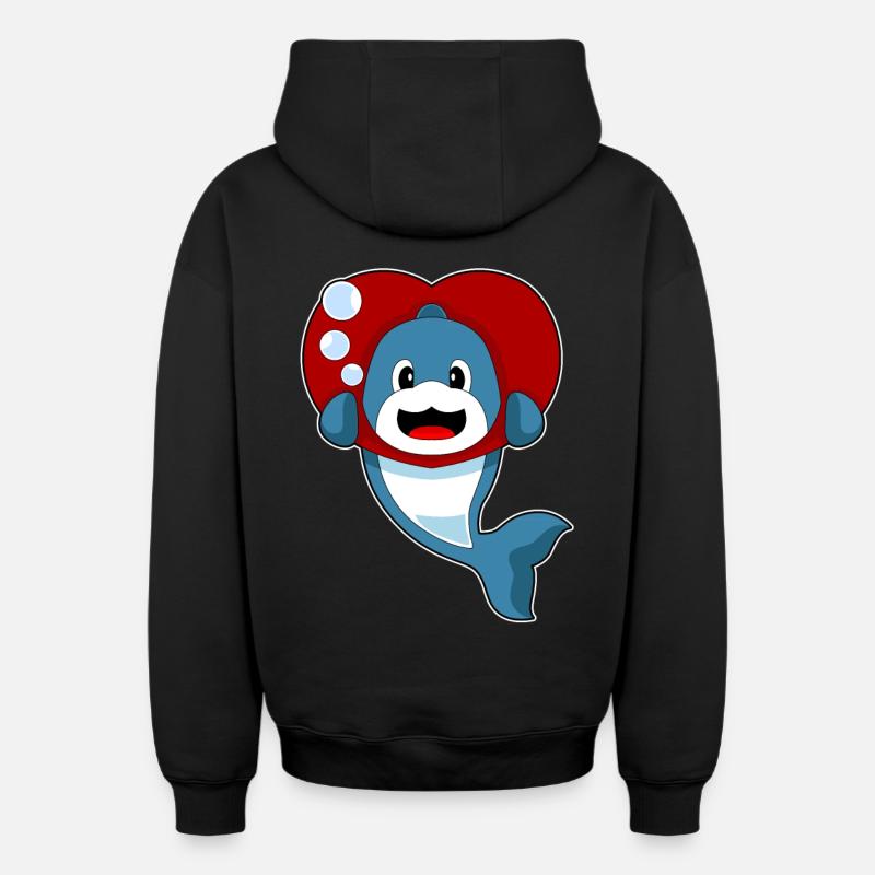 Cœur de dauphin - Sweat à capuche unisexe zippé oversize épais SPREAD - noir