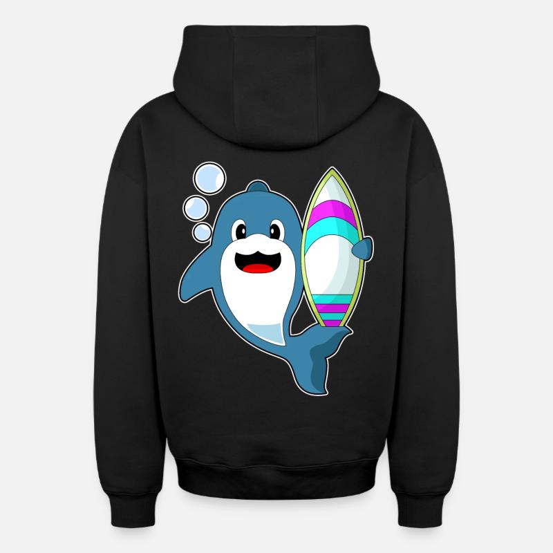 Planche de surf Dolphin Surfer - Sweat à capuche unisexe zippé oversize épais SPREAD - noir